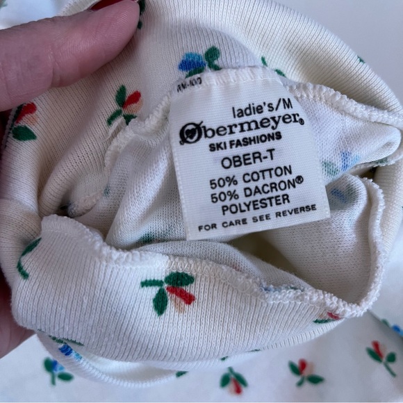 Vintage 60 70 Obermeyer Cottagecore Flower Ski Turtleneck Tee shirt Base Layer - Picture 12 of 16